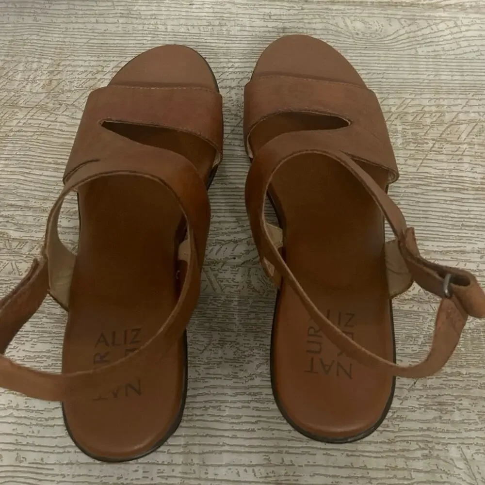 Naturalizer Valerie Brown Leather Wedge Slingback Sandals 8 Neutral Comfort